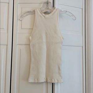Cream ribbed, sleeveless tank